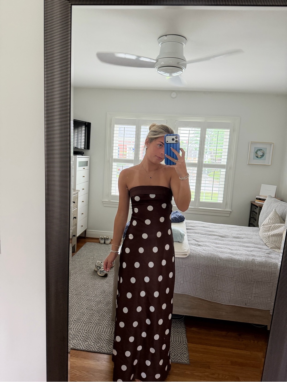 Petal & Pup Brown Strapless Polka Dot Maxi Dress